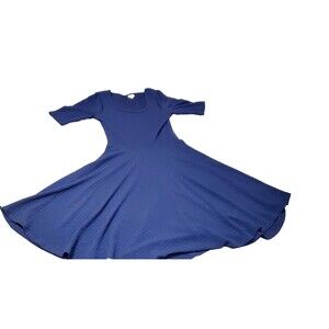 LuLaRoe Nicole Dress XL Navy Blue Textured Feminine Fit & Flare Circle Skirt